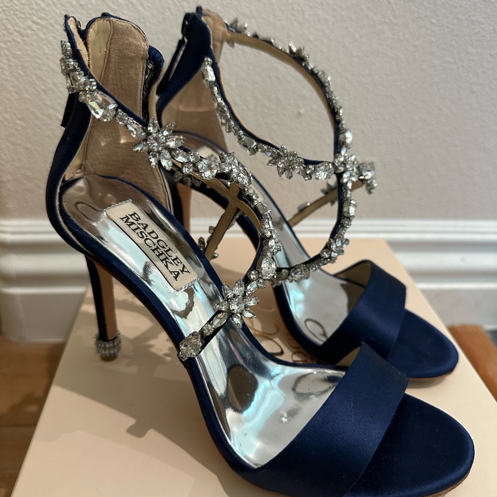 Badgley Mischka Navy Heels with Sparkling Embellishments